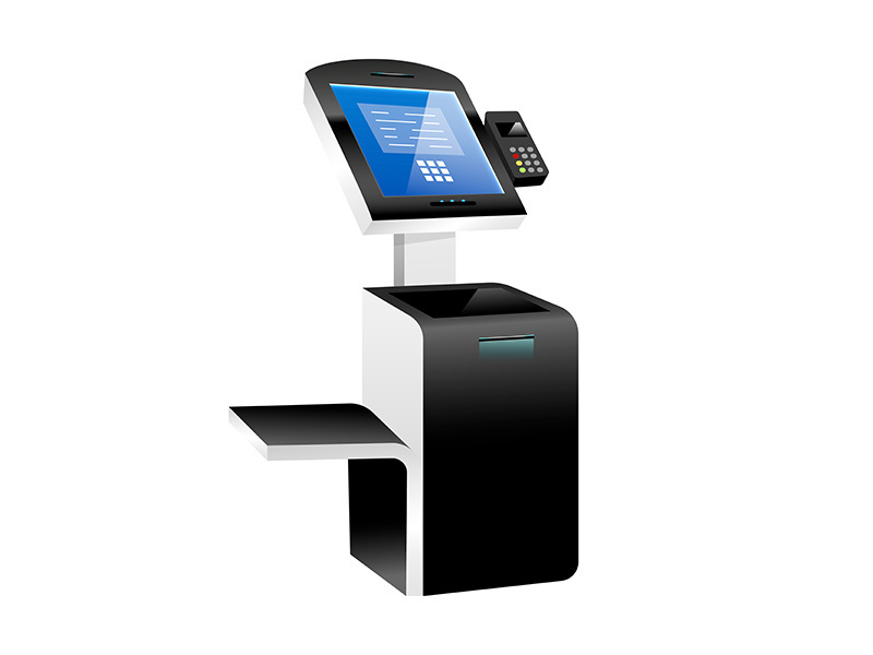 Self service kiosk with terminal realistic vector illustration