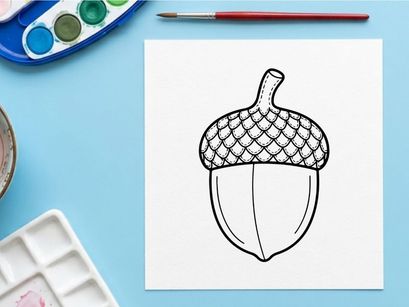 Close-up of an acorn with textured cap and smooth nut. Nature-inspired design element for autumn themes.