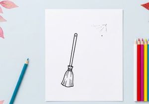 Witch broomstick icon with spider web. Halloween magic broom illustration on white background.