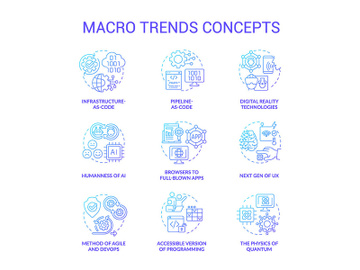 Macro trends blue gradient concept icons set preview picture