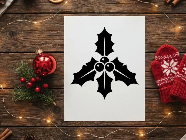 Black holly berry icon isolated on white background for Christmas holiday design