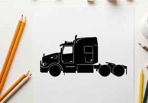 Black silhouette of a semi truck on a white background