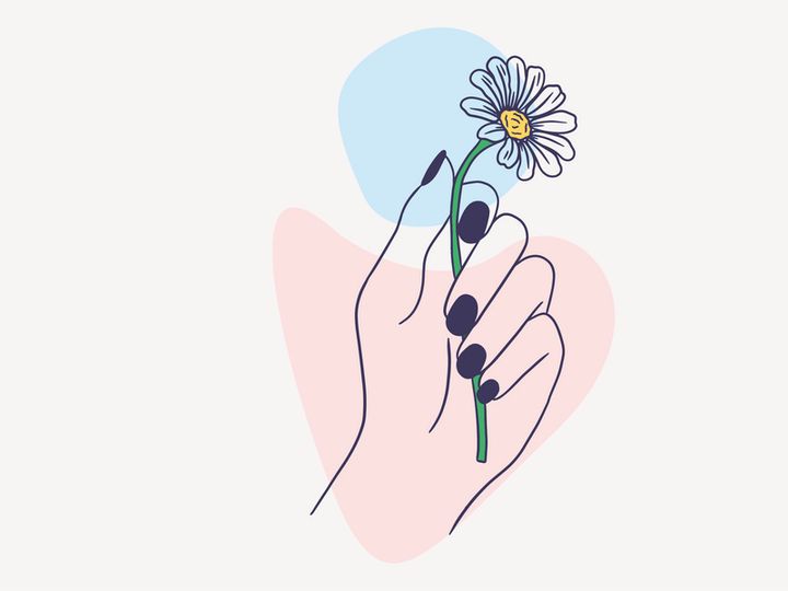 Women Hand Give a Flower, Vector Illustration