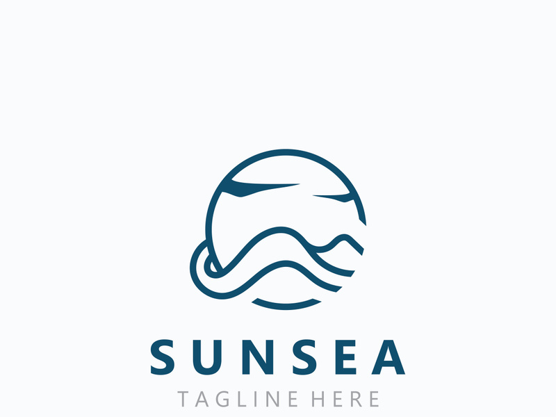 Sun sea Logo design creative premium sun beach logo icon vector template