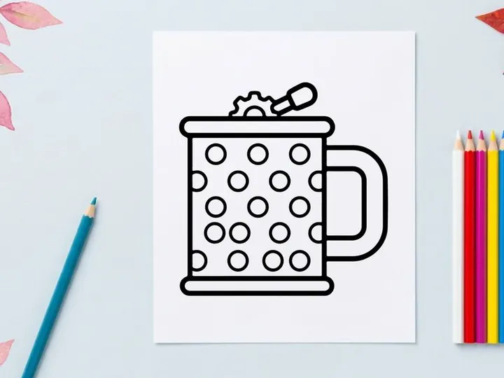 Steaming hot coffee in a Halloween-themed ceramic mug. Spooky dotted cup with rising vapor for autumn celebrations.