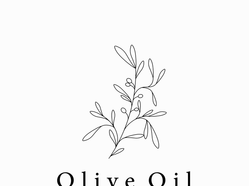 Hand drawn Botanical logo,leaf and natural olive fruit .Herbal, olive oil,cosmetic or beauty.