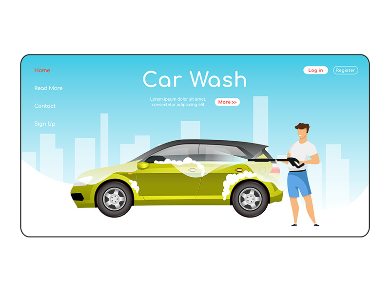 Car wash landing page flat color vector template