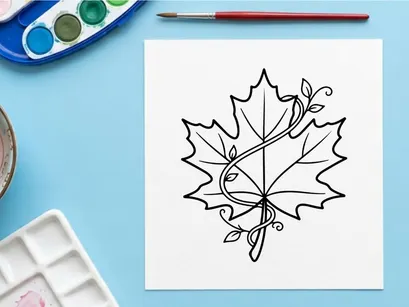 Arte lineal elegante de una hoja de arce con detalles ondulantes. Ilustración botánica artística para proyectos de diseño.