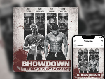 Free Rustic Bloody Grid Fight Night Instagram Post Template preview picture