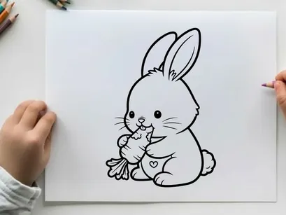 Cute baby bunny holding carrot vector illustration