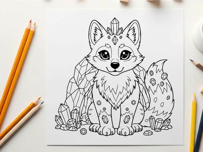 Cute winter fox with crown and ice crystals vector illustration