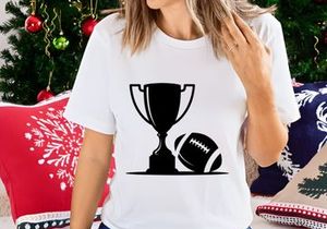 American football championship trophy and ball graphic