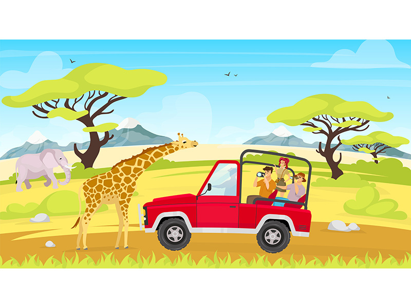 African expedition flat vector illustration