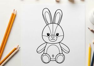 Cute white bunny sitting flat design vector illustration