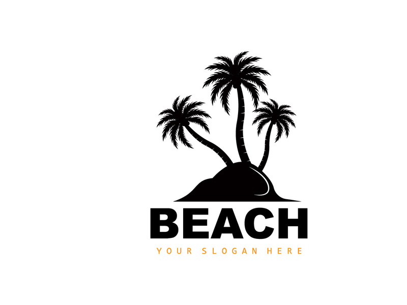 Coconut Tree Logo With Beach Atmosphere, Beach Plant Vector, Sunset View Design