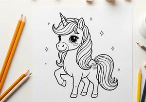 Cute unicorn standing magical fantasy vector illustration