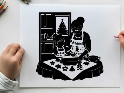 Mother and child baking christmas cookies silhouette