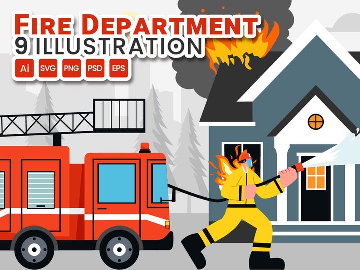 9 Fire Department or Firefighter Illustration