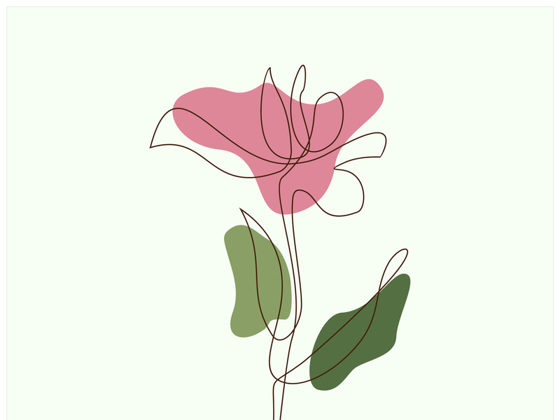 Rose line drawing. Floral doodle simple design element for wall decoration, greeting cards, invitations, weddings. Colorful minimal hand drawn style. Flat design.Vector illustration.