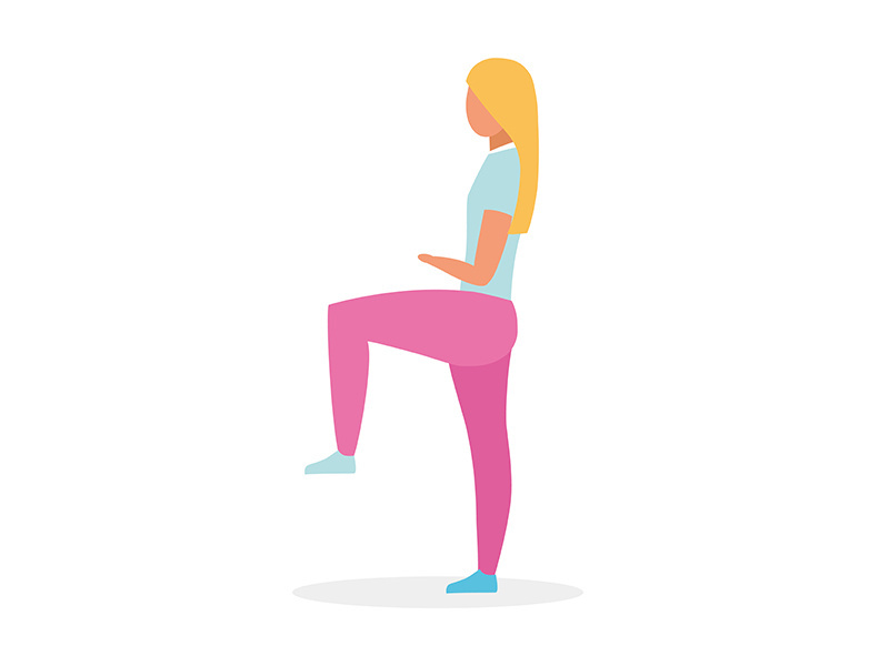 Girl doing exercises semi flat color vector character