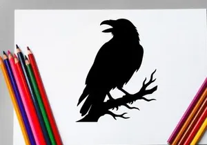 Black Raven Perched on Tree Branch for Dark Nature Scene