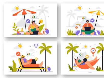 9 Digital Nomad Lifestyle Illustration