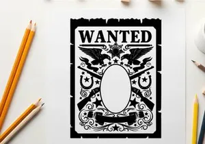 Wanted poster with silhouette of western themed design elements