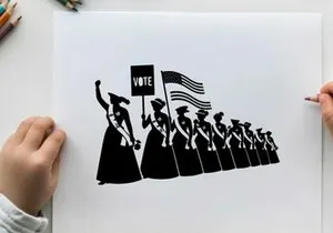 Silhouette of women marching for voting rights in america
