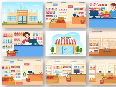 46 Grocery Store or Supermarket Illustration