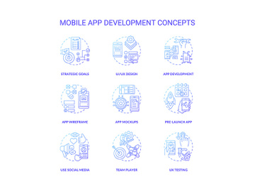 Mobile app development concept icons set preview picture