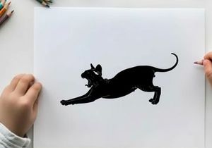 Black silhouette of a panther in mid pounce on white background