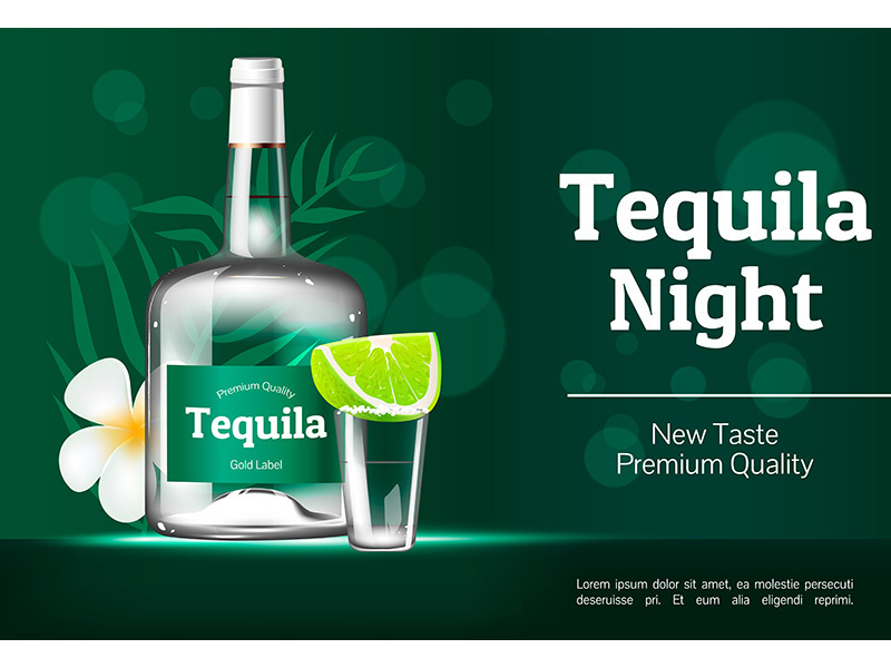 Tequila night realistic vector product ads banner template