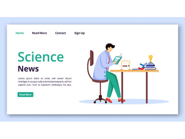 Science news landing page vector template preview picture