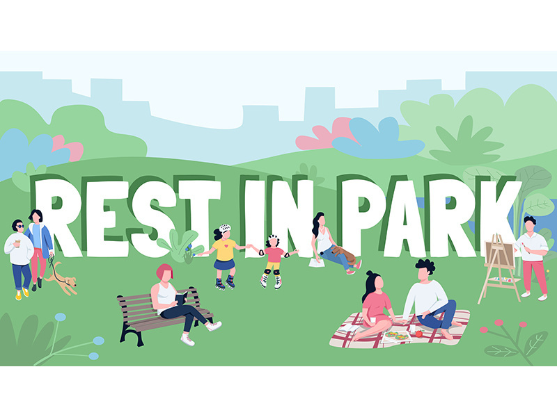 Rest in park word concepts flat color vector banner