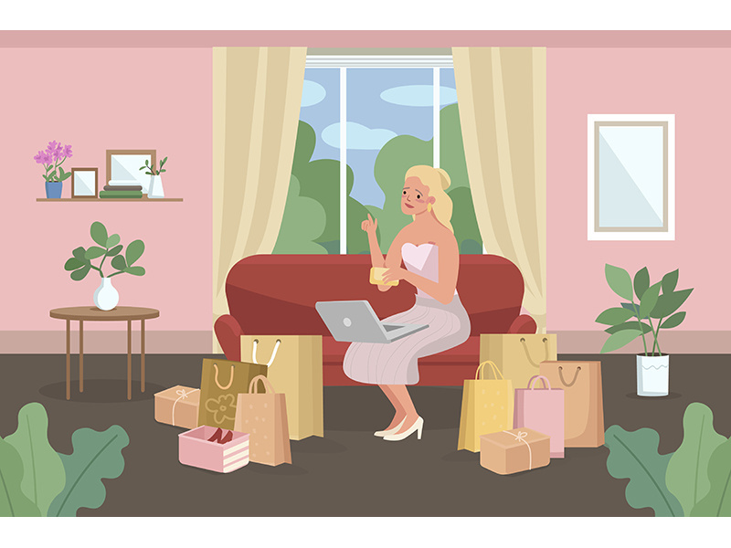 Online shopping flat color vector illustration