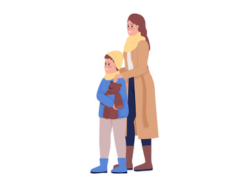 Mother with son showing relief and gratitude flat color vector characters preview picture