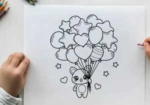 Cute bear with heart balloons love celebration vector illustration