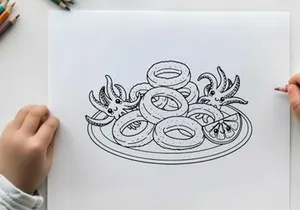Octopus pasta bowl flat design vector illustration