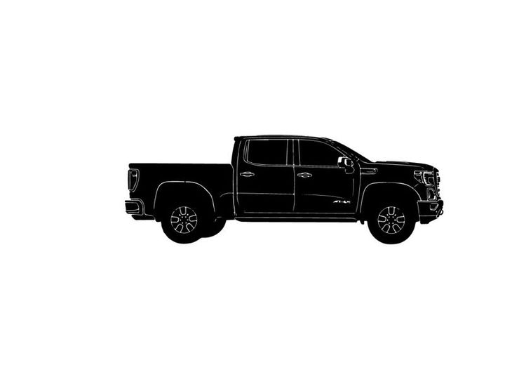 Silhouette of a pickup truck against a white background