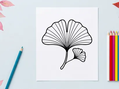Minimalist black and white ginkgo leaf illustration. Elegant botanical design for nature-inspired projects.