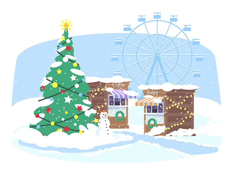 Xmas market semi flat RGB color vector illustration