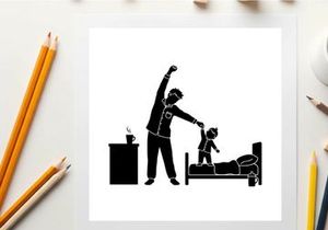 Silhouette of a man pulling a child off a bed in a bedroom