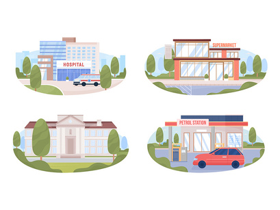 Town infrastructure illustrations set