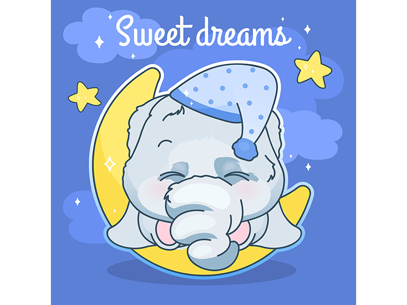 Cute elephant kawaii character social media post mockup