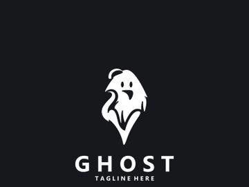Ghost Logo, Simple Halloween Devil Design Illustration Template Black Background preview picture
