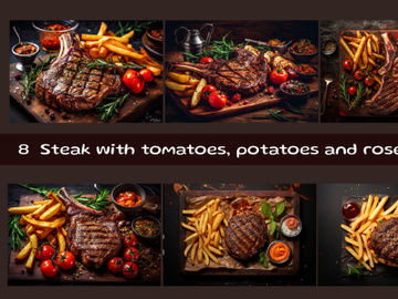 Steak with tomatoes, potatoes and rosemary preview picture