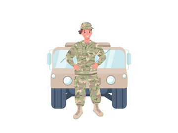 Woman soldier flat color vector detailed character preview picture