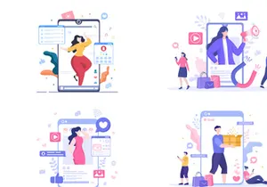 24 Content Creator Online Blogger Vector Illustration