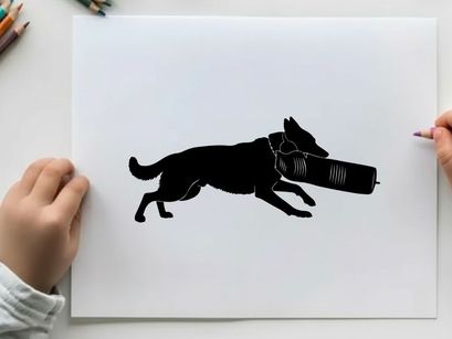 Dog silhouette running with a bite sleeve in mouth