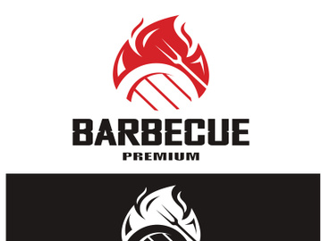 Simple Barbecue Vintage hot grill, with crossed flames and spatula. Logo for restaurant, badge, cafe and bar.vector preview picture